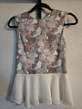 Whitney Eve Floral Print Peplum Top in Cream and Pastel Mix